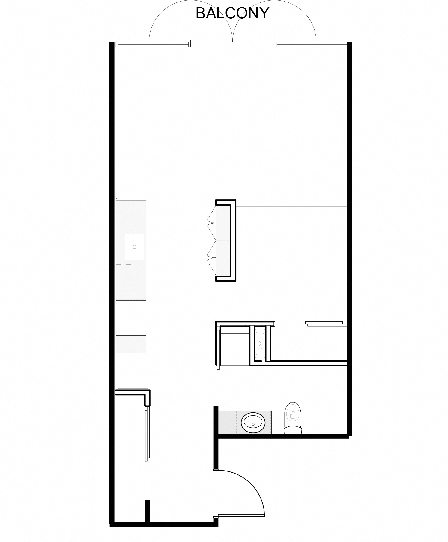 Floor plan for 1 bed, 1 bath, 570 sqft